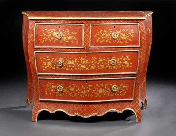 Appraisal: Good Louis XV-Style Red-Lacquered Commode th century and later the