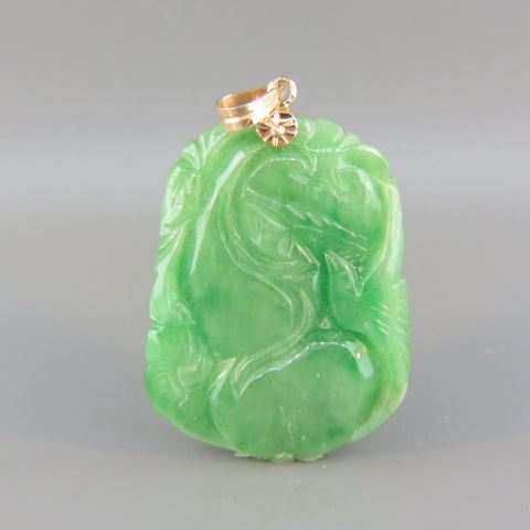 Appraisal: Chinese Carved Jade Pendant fruit leaf design x k yellow