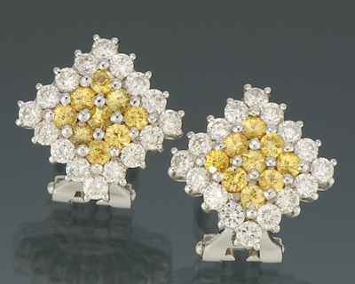 Appraisal: A Pair of Diamond and Yellow Sapphire Earrings k white