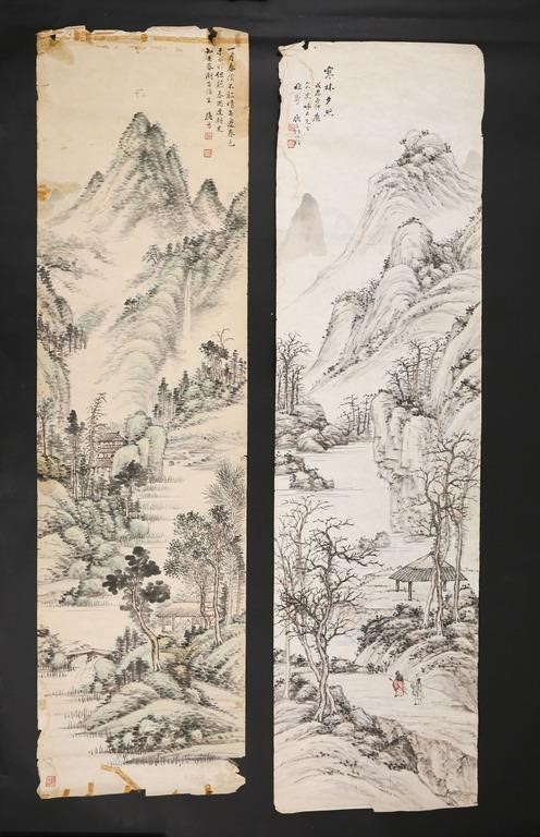 Appraisal: Chinese landscape scrolls ink on paper Both with verse upper