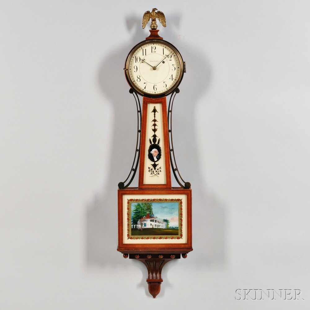 Appraisal: Waltham Inlaid Mahogany Banjo Clock Waltham Massachusetts c hinged brass