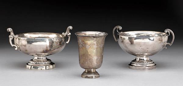 Appraisal: A group of French silver two marriage cups and a