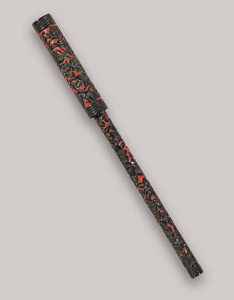 Appraisal: A black and red lacquered brush and cover th Century