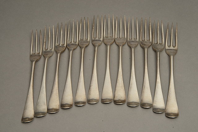 Appraisal: TWELVE TH CENTURY SILVER THREE PRONG FORKS with rubbed bottom