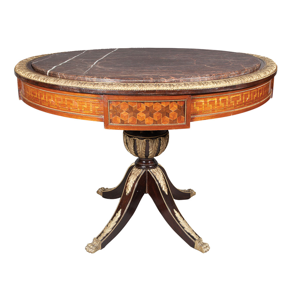 Appraisal: Empire Style Gilt-Metal Mounted Parquetry Inlaid Mahogany and Walnut Center