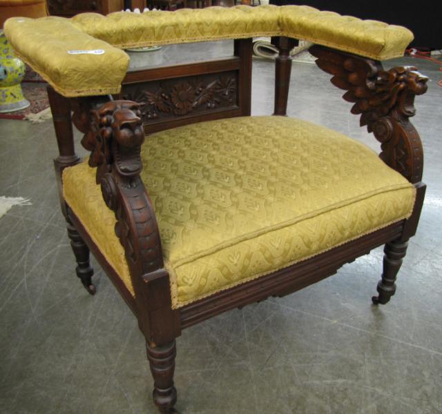 Appraisal: Square Back Parlor Chair with Winged Griffon carved handles button