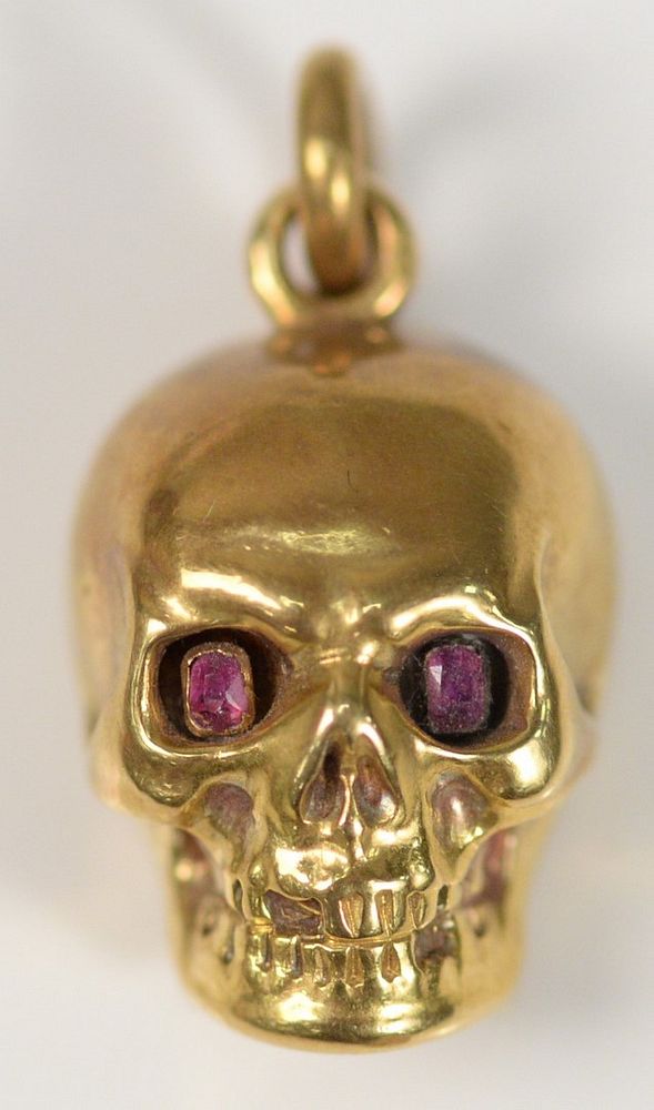 Appraisal: Karat Gold Skull Container with Red Stone Eyes height inch