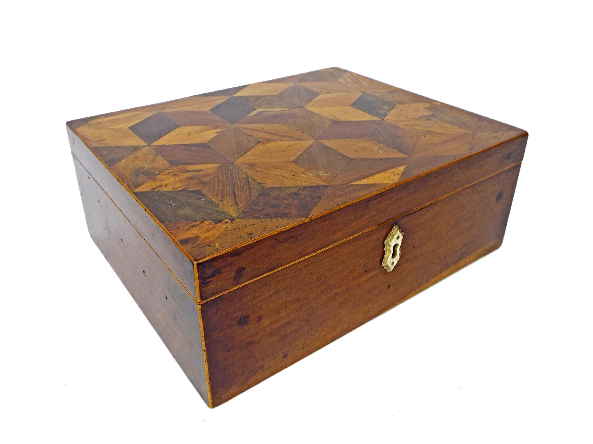 Appraisal: th century rosewood parquetry inlaid workbox long