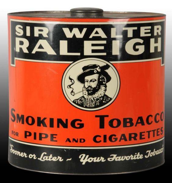 Appraisal: Large Sir Walter Raleigh Tobacco Display Tin Description Circa s