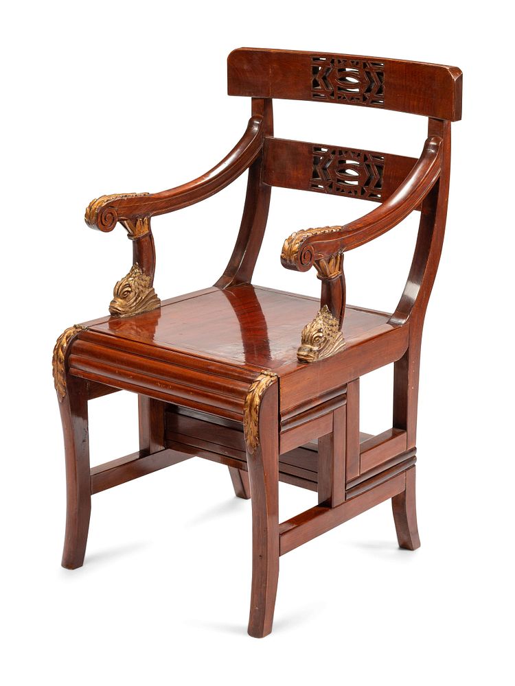 Appraisal: A Regency Style Mahogany Armchair Converting to Library Steps A