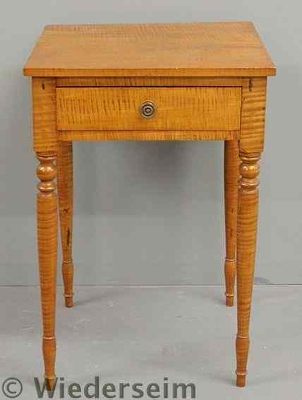 Appraisal: Sheraton tiger maple one-drawer stand c with delicate turned legs