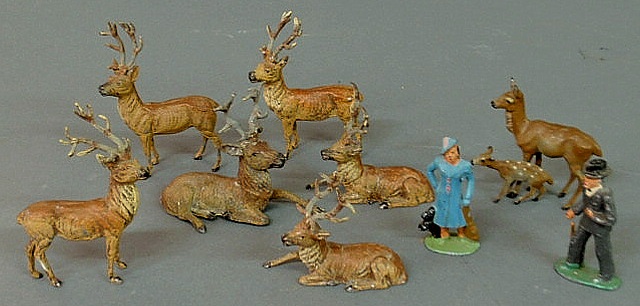 Appraisal: Group of six cold painted lead stags marked Germany and