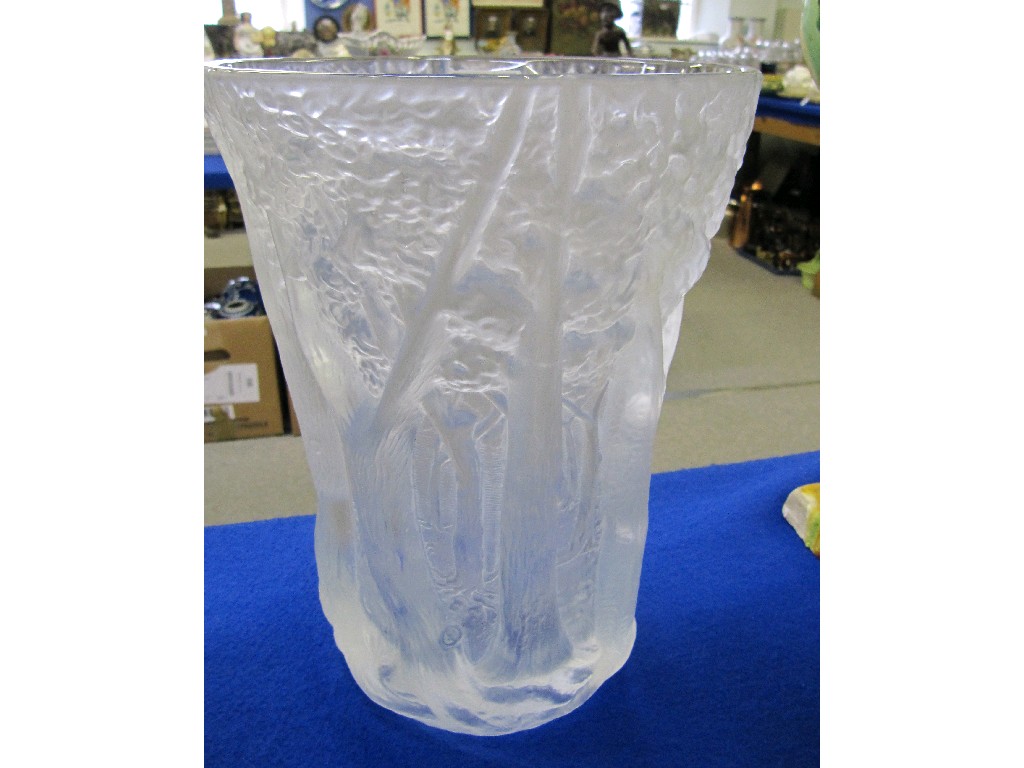 Appraisal: Art glass vase with moulded relief decoration of a woodland