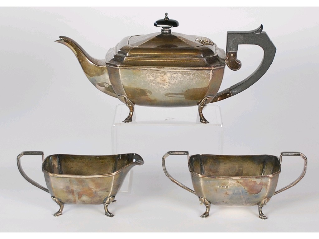 Appraisal: GEORGIAN STYLE SILVER TEA SET OF PIECES of moulded oblong