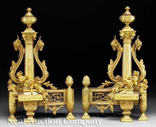 Appraisal: A Good Pair of Antique Louis XVI-Style Gilt Bronze Chenets