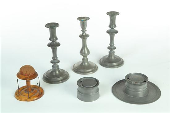 Appraisal: SIX PIECES Five pieces of pewter th century Three American