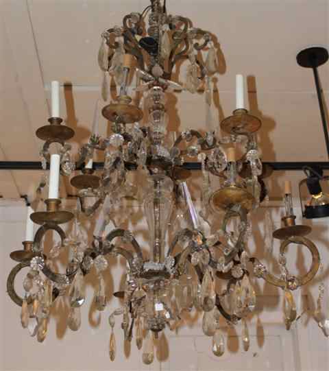 Appraisal: LOUIX XV STYLE BRASS AND GLASS CAGE FORM -LIGHT CHANDELIER