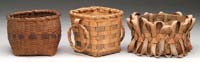 Appraisal: THREE SMALL BASKETS h open basket with some color and