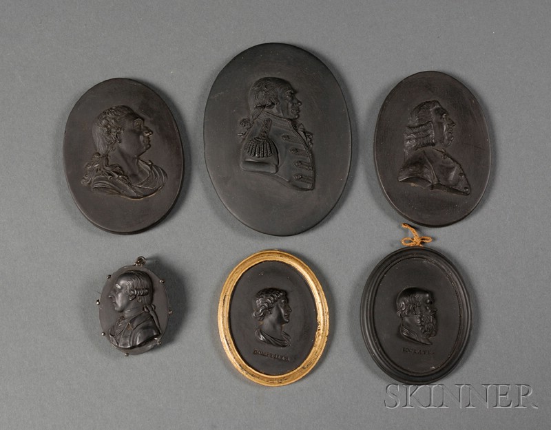 Appraisal: Six Wedgwood Black Basalt Oval Portrait Medallions England th early