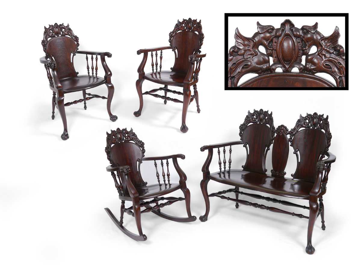 Appraisal: KARPEN PIECE CARVED GRIFFIN PARLOR SET Attribution Mahogany piece set