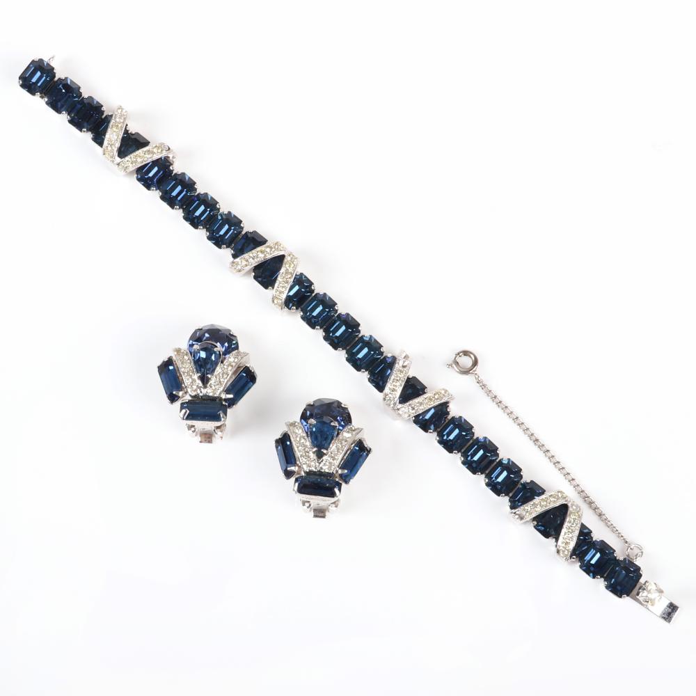 Appraisal: EISENBERG SAPPHIRE CRYSTAL AND DIAMANTE DEMI-PARURE SET BRACELET WITH BLUE