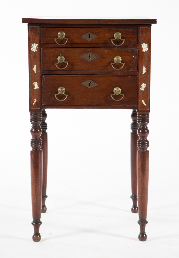 Appraisal: Anglo-Indian inlaid rosewood worktable circa three drawers in case floral