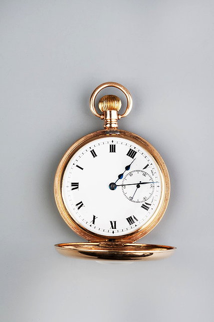 Appraisal: A CT GOLD HALF HUNTER POCKET WATCH AND ALBERT CHAIN