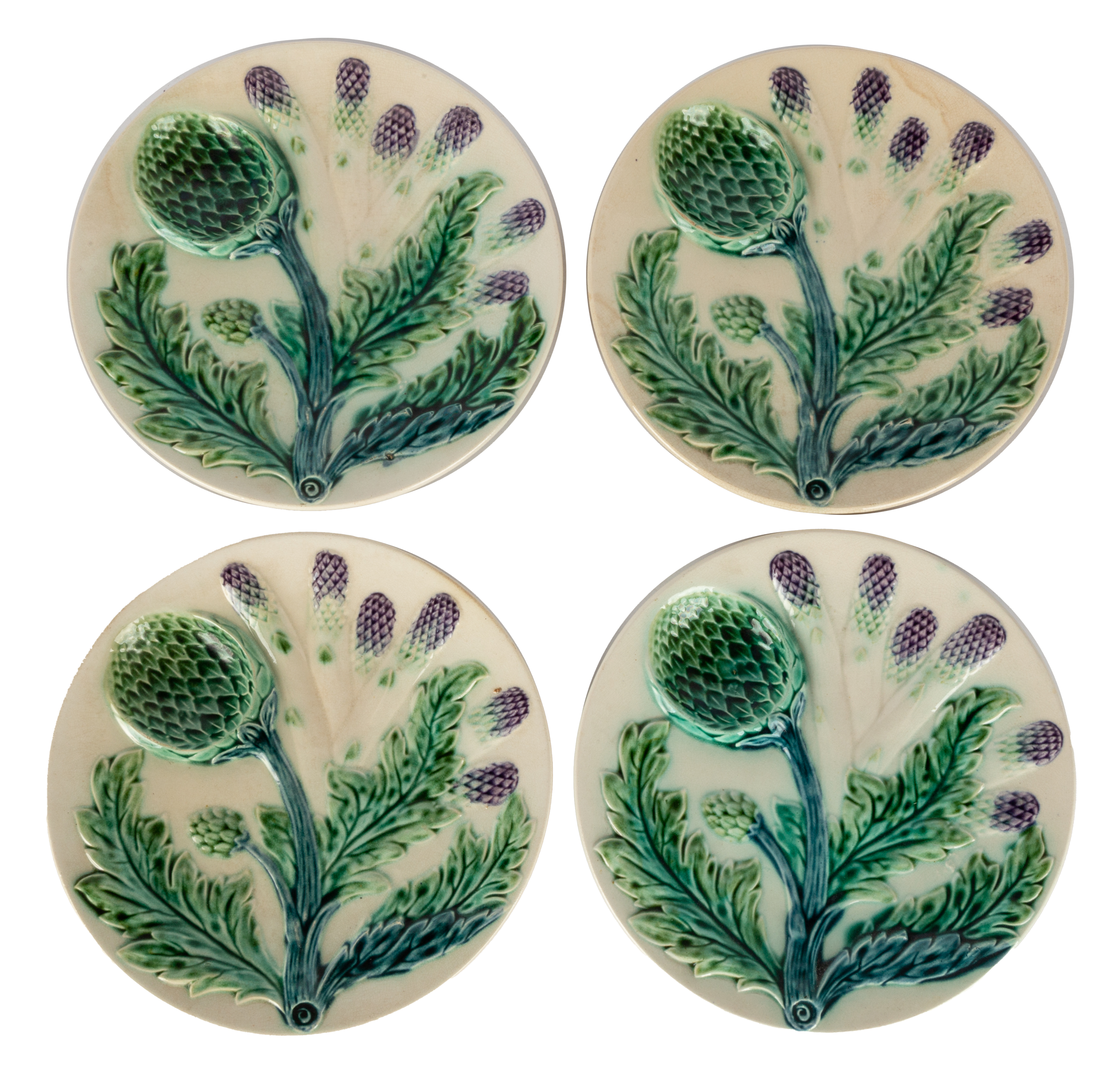 Appraisal: MAJOLICA ASPARAGUS PLATES Majolica Asparagus Plates