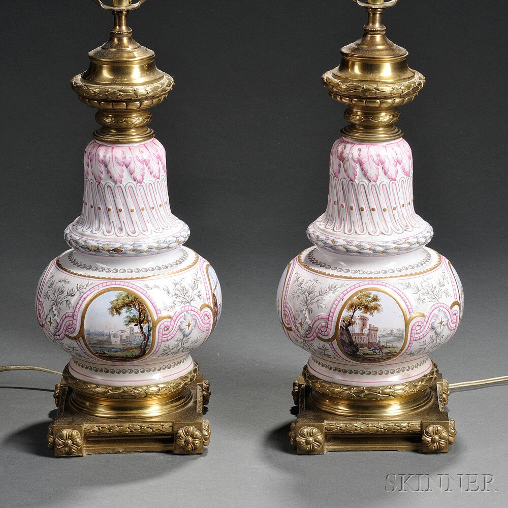 Appraisal: Pair of French Enameled Vases th century now mounted as