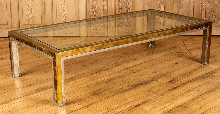 Appraisal: BRASS CHROME COFFEE TABLE ATTR TO WILLY RIZZO A two