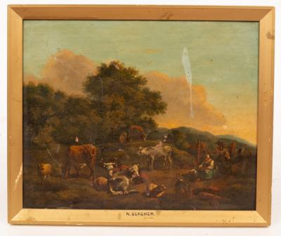 Appraisal: Follower of Nicholas Berchem A Shepherd and Shepherdess with Cattle