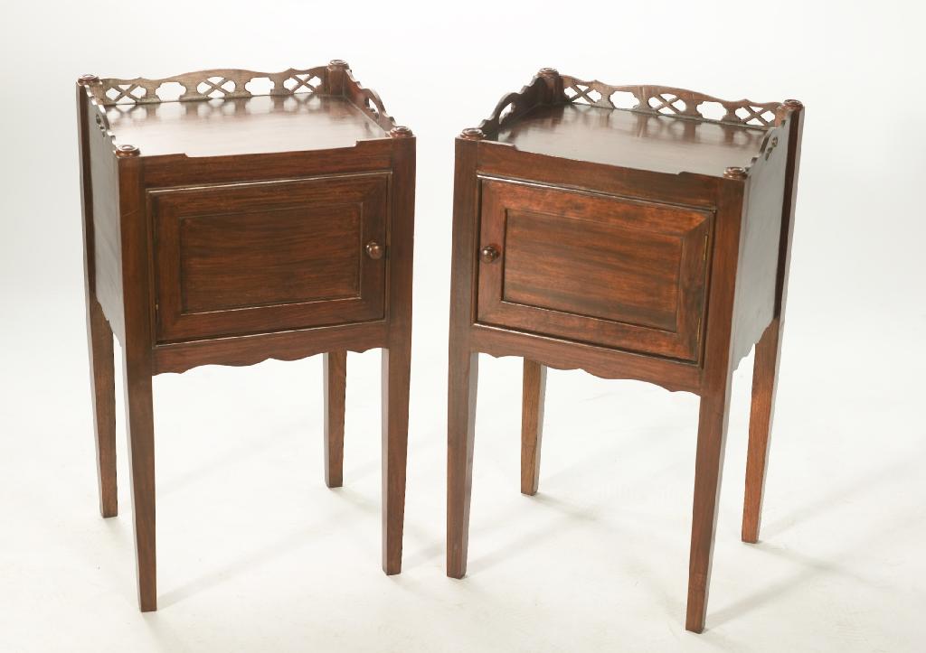 Appraisal: PAIR OF GEORGE III STYLE MAHOGANY POT CUPBOARDS each with