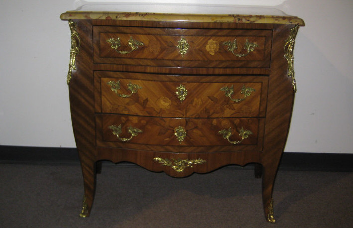 Appraisal: LOUIS XV STYLE MARBLE TOP AND ORMOLU COMMODE Shaped beige