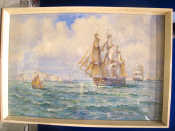 Appraisal: A Maritime watercolour of ships of the line passing the