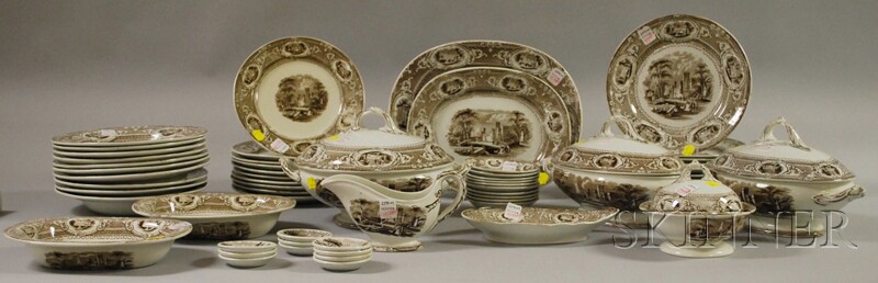 Appraisal: Sixty-piece Wedgwood Co Brown Transfer Corinthea Pattern Dinner Service including