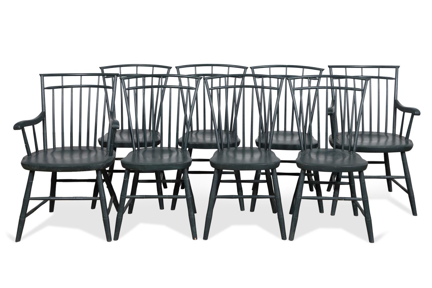 Appraisal: EIGHT GREEN PAINTED WINDSOR STYLE DINING CHAIRS Eight English or