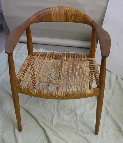 Appraisal: Chair with wicker woven seat Teak Wood and cane x