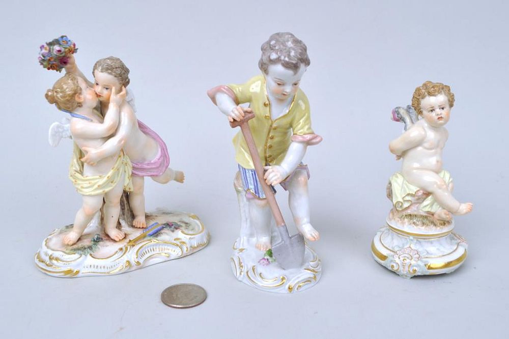 Appraisal: Group of Meissen Porcelain Figures comprising cherub group boy with