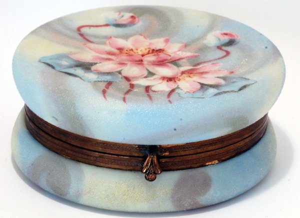 Appraisal: Large Belle Ware round dresser box Lid decorated with waterlilies