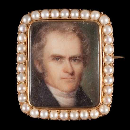 Appraisal: American Gouache on ivory miniature portrait pin Rev Daniel Sharp