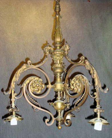 Appraisal: th Cent Bronze Chandelier with Figural Mounts Hung in a