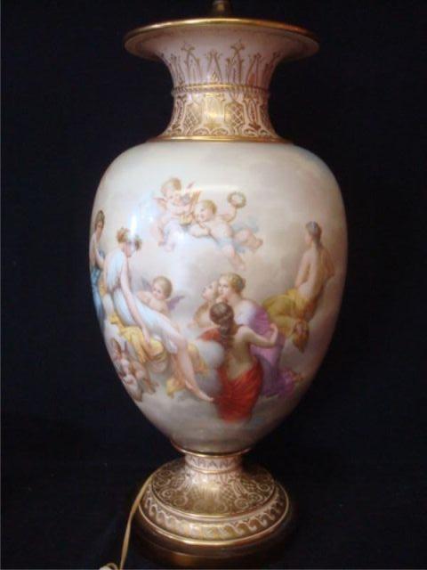 Appraisal: Vienna Signed Porcelain Lamp Decorated w Putti Signed on the