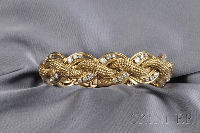 Appraisal: kt Gold and Diamond Bracelet Tiffany Co the ropetwist curved