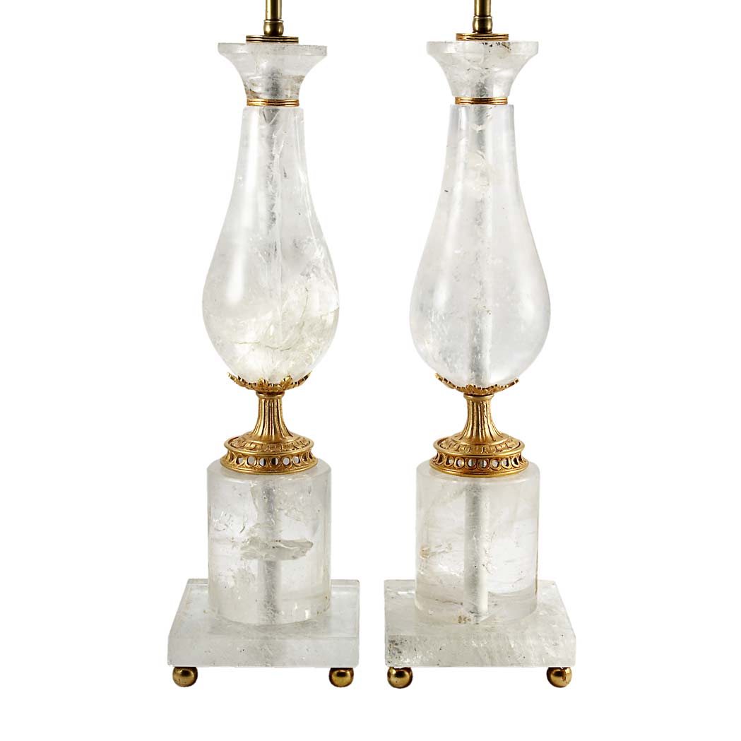 Appraisal: Pair of Louis XVI Style Gilt-Metal Mounted Rock Crystal Lamps