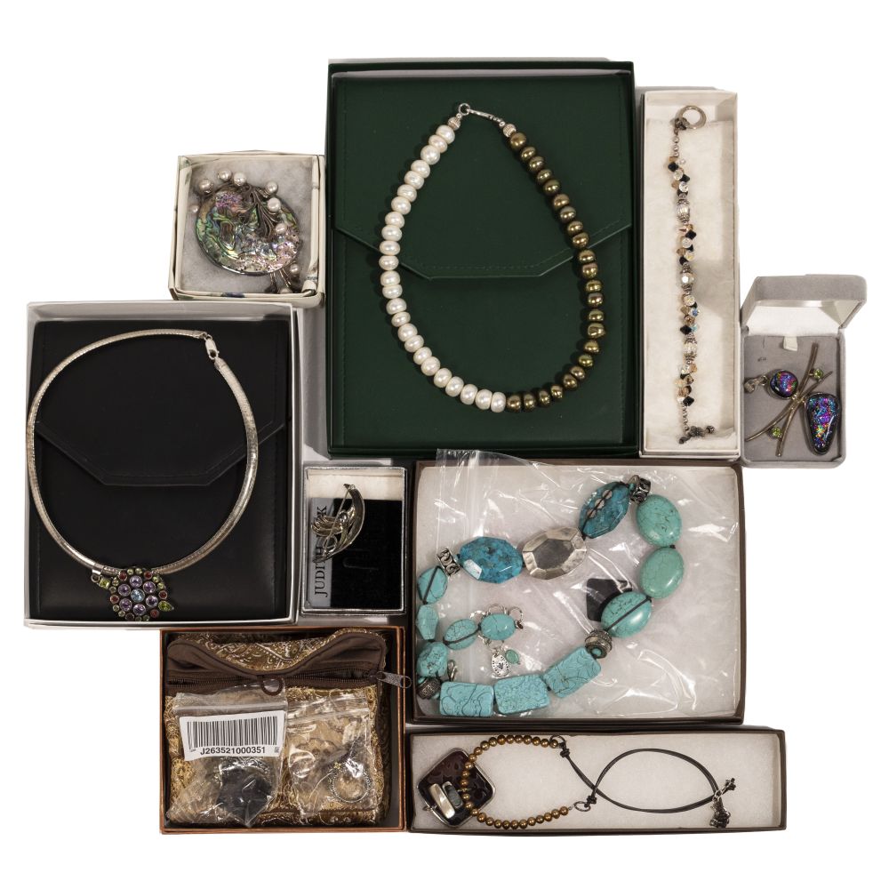 Appraisal: STERLING SILVER AND DESIGNER COSTUME JEWELRY ASSORTMENT sterling silver pieces