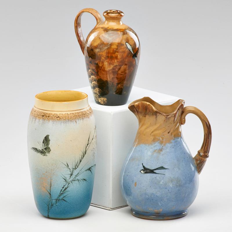 Appraisal: JOSEPH HIRSCHFIELD MARTIN RETTIG ROOKWOOD Three early pieces Dragonfly jug