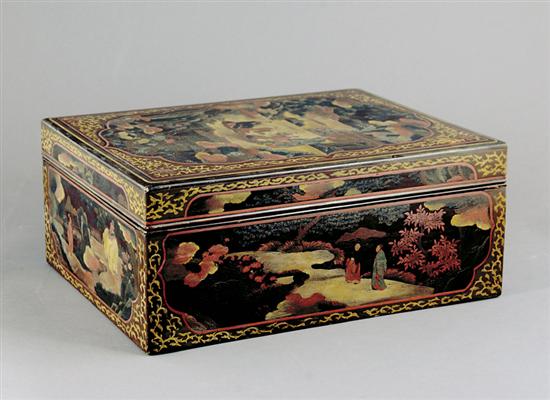 Appraisal: Chinese lacquered box late th early th centuryrectangular form opening