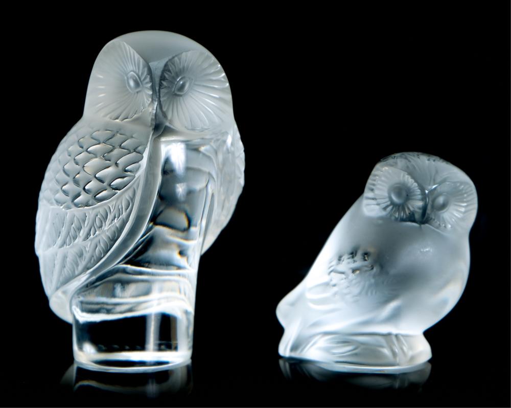 Appraisal: TWO LALIQUE OWLS SHIVER OWL NYCTAL OWLTwo Lalique crystal figural