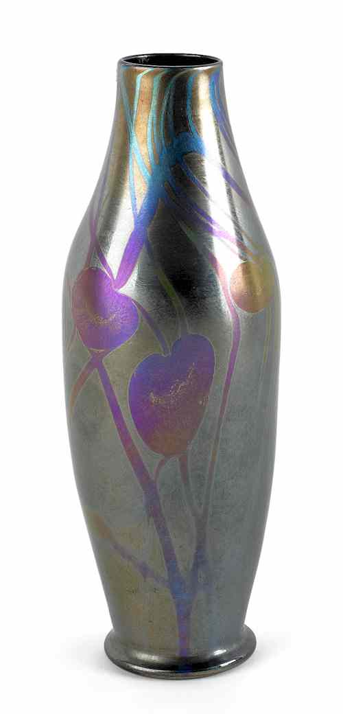 Appraisal: Tiffany Favrile glass vase with leaf and vine decoration signed