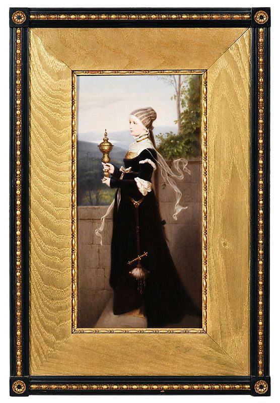 Appraisal: A Fine K P M Porcelain Plaque Woman Holding a